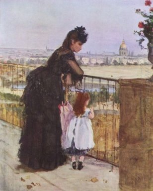 Kvinna och barn på Balcony