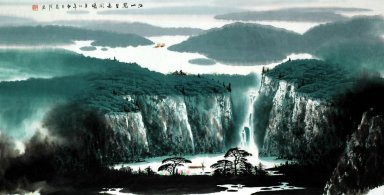 Montagnes, rivière, cascade - Peinture chinoise