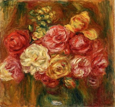 Bouquet Of Roses In A Green Vase