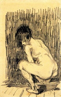 Donna nuda accovacciata sopra una bacinella 1887