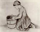 Ragazza in ginocchio davanti a una benna 1881