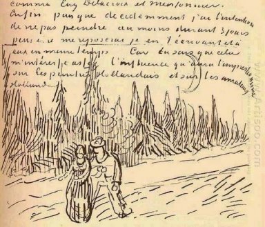 Sebuah Lane Of Cypresses Dengan Pasangan Berjalan 1888