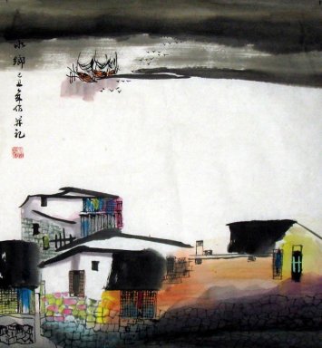 Rustig dorp - chun - Chinees schilderij