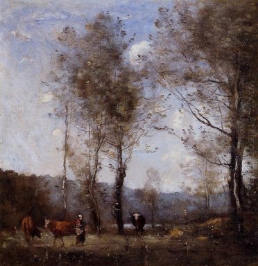 Ville D Avray Cowherd em uma clareira perto de uma lagoa 1872