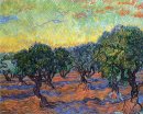 Olive Grove cielo anaranjado 1889