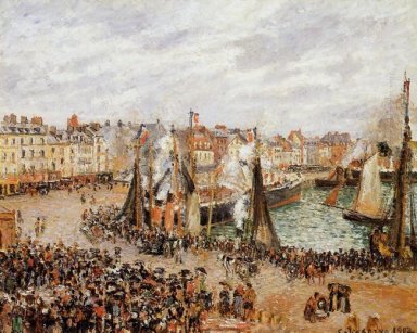 fishmarket dieppe gråväder morgon 1902