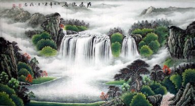 Montanhas, cachoeira - Pintura Chinesa