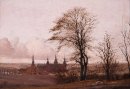 Paysage d'automne, le château de Frederiksborg à la distance moy
