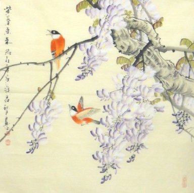 Pintura china - Birds-Flor