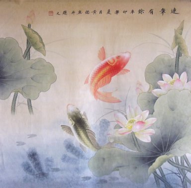 Fish & Lotus - Lukisan Cina