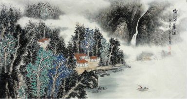 Båt på sjön - kinesisk målning