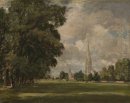 Kathedrale von Salisbury vom unteren Sumpf nahe 1820
