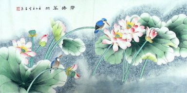 Lotus et oiseau - peinture chinoise