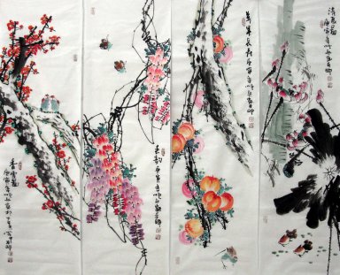 Oiseaux et fleurs - FourInOne - Peinture chinoise