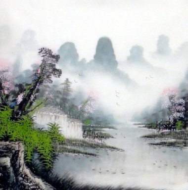 Lake, Moutains - la pintura china