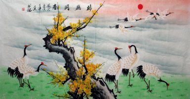 Crane - Plum - peinture chinoise