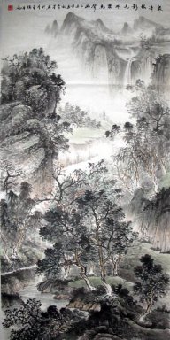 Montagnes, l\'eau, les arbres - Peinture chinoise