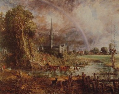 Kathedrale von Salisbury von den Wiesen 1831