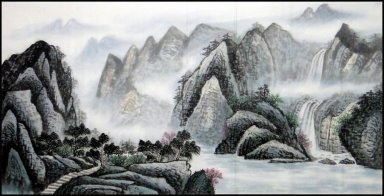 Bergen en water, Boom - Chinees schilderij