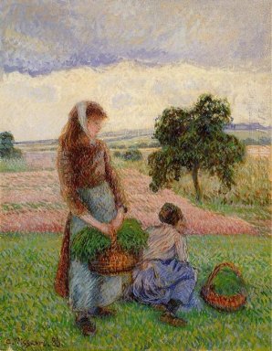 bonde kvinna som bär en korg 1888