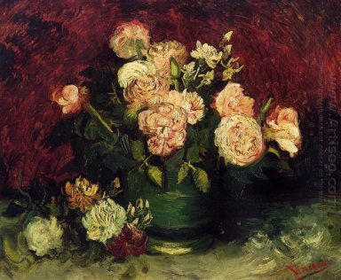 Tazón de fuente con peonías y rosas 1886