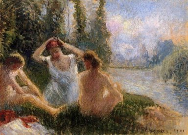 baigneurs assis sur les rives d\'un fleuve 1901