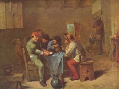 Campesinos jugando a las cartas en una taberna