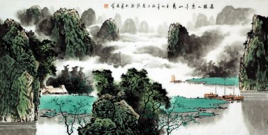 Горы, река - китайской живописи