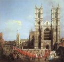 Westminster Abbey mit einer Prozession der Ritter des Bades 1749