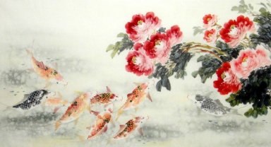 Ikan-Peony - Lukisan Cina