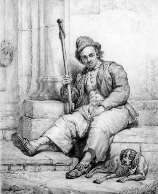 Sitzender Mann mit Hund