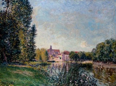 Fiume Loing e la chiesa di Moret 1886