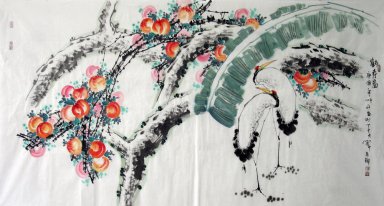 Crane & Peach - Chinesische Malerei
