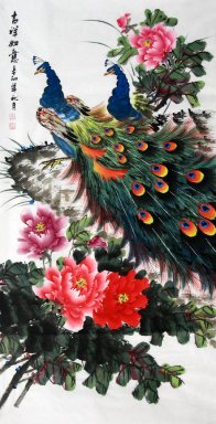 Peacock (quattro piedi) verticale - Pittura cinese