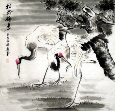 Kraanvogel-Pine - Chinees schilderij