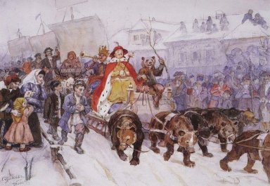 Grandes Masquerade en 1772 En las calles de Moscú con la partici