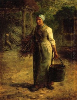 Mujer llevando leña y un cubo 1860