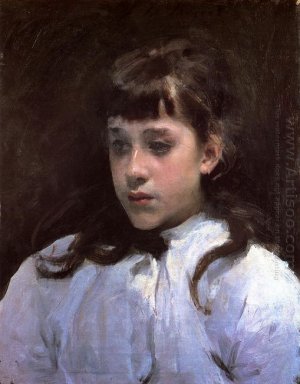 Ung flicka klädd i en vit Muslin Blouse 1885