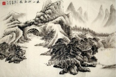 Bergen en rivier - Chinees schilderij