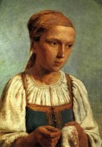 Uma menina do camponês com bordado