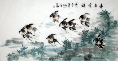 Peixe-muito peixe muito dinheiro - Pintura Chinesa
