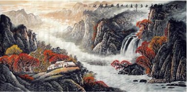 Montanhas, cachoeira - Pintura Chinesa