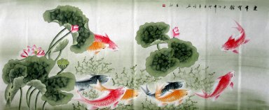 Fish & Lotus - peinture chinoise