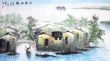 Bomen en Water - Shumu - Chinees schilderij