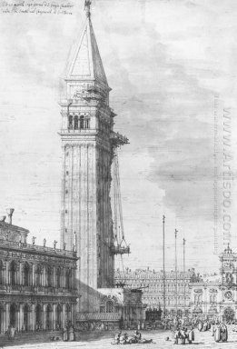 the piazzetta looking north the campanile under repair 1745