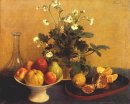 Still Life Flowers Bowl Of Fruit And Pitcher 1865