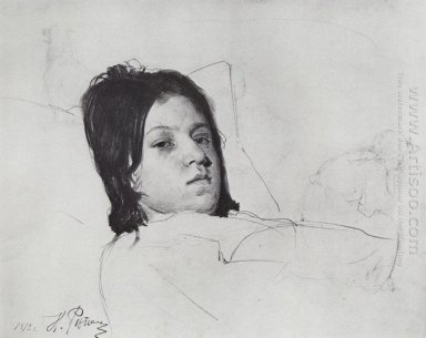 Femme la tête V A Repina allongé dans un lit 1872