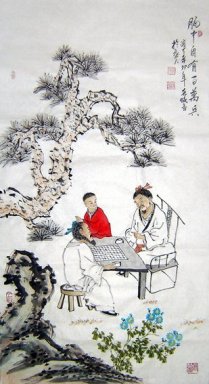 Poésie, jouer aux échecs - Peinture chinoise