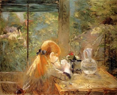 Cabelo vermelho menina sentada em uma Veranda 1884