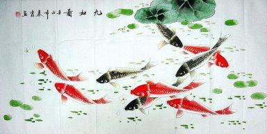 Vis - Lotus - Chinese Schilderkunst